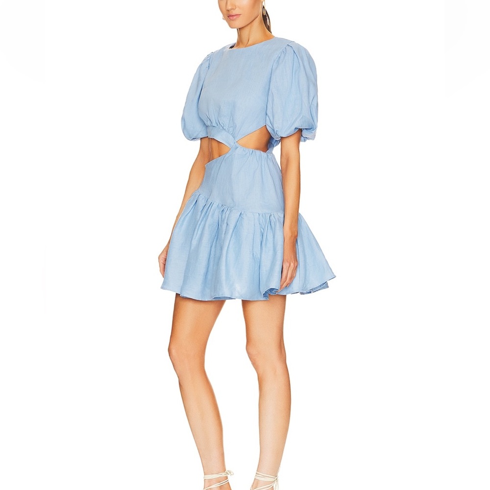 Elegant Blue Puff Sleeve Dress